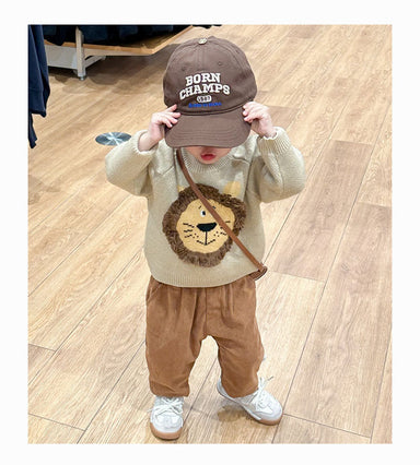 Tröja med Lejon – Lio Tröja Unisex, Beige/Grå, Bomull, Storlek 0–3 år More For Mini