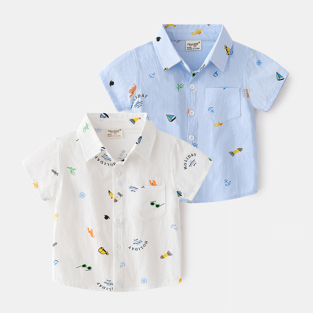 Holiday Button-Up Skjorta för Barn – Somrig bomullsskjorta med lekfulla tryck | Storlek 2–6 år MoreForMini