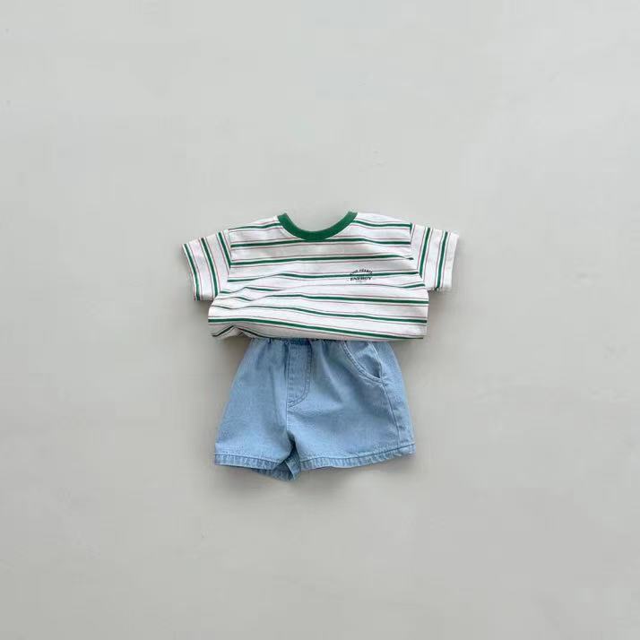 Mini Energy Baby T-shirt – Randig bomullströja med texttryck | Unisex | Storlek 0–3 år More For Mini