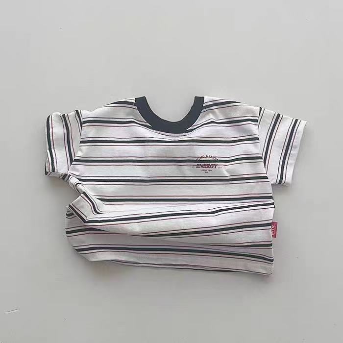 Mini Energy Baby T-shirt – Randig bomullströja med texttryck | Unisex | Storlek 0–3 år More For Mini