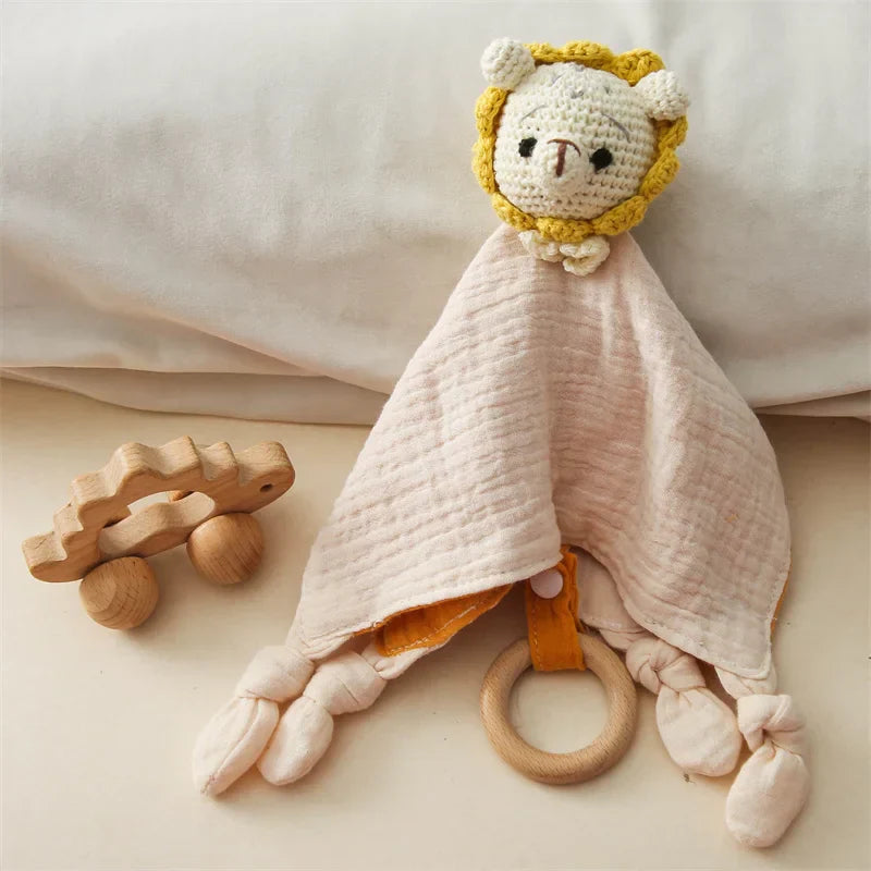 Knuffeldoekje voor Baby met Houten Bijtring en Rammelaar - 100% Katoen | Ideaal voor Doorkomende Tandjes & Comfort More For Mini