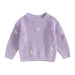Gebreide Trui met Bloemen – Meisjes, Beige/Groen/Grijs/Paars/Roze, Katoen, Maat 0-6 Jaar-More For Mini