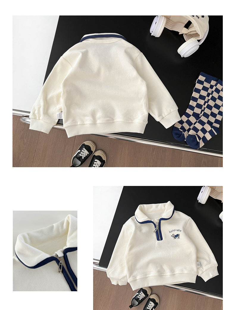 Sweater Vintage Look - Happiness Unisex, Wit, Katoen, Maat 0-4 Jaar-More For Mini
