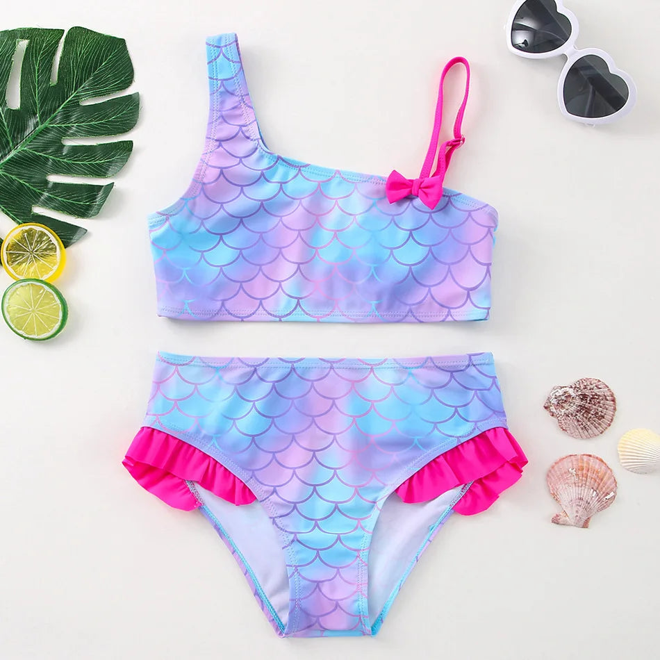 Flickor Tankini Baddräkt Sjöjungfruprint – Sommarstrandkläder | 3-12 år More For Mini