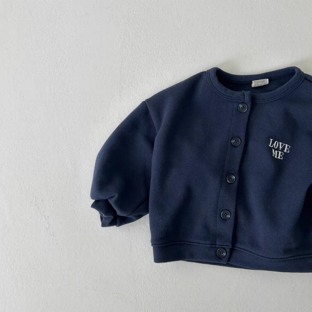 Vest met Love Me borduursel - Tender Meisjes, Blauw/Beige, Katoen, Maat 0-6 Jaar-More For Mini
