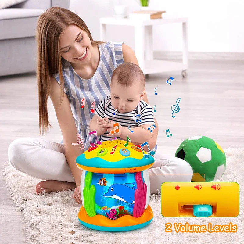 Montessori Tummy Tijd Projector – Oceaan Wereld Projectie, Zintuiglijke Stimulatie, BPA-vrij, Draagbaar, Kalmerende Muziek & Natuurgeluiden-More For Mini