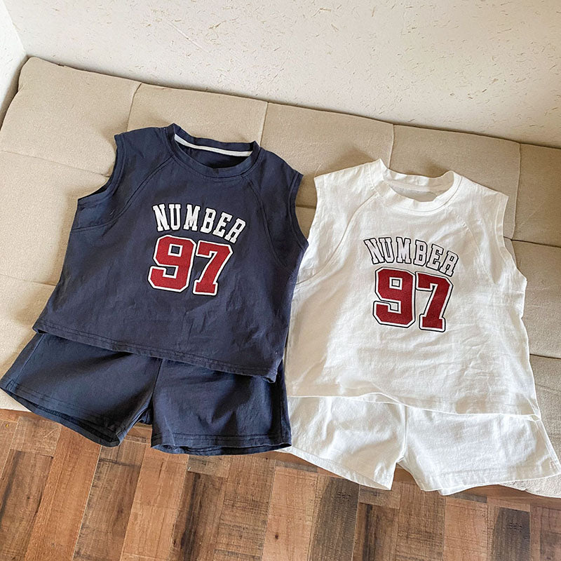 Sommarklädset T-shirt + Shorts – Team97 Unisex, Grå/Vit, Bomull, Storlek 0–8 år MoreForMini