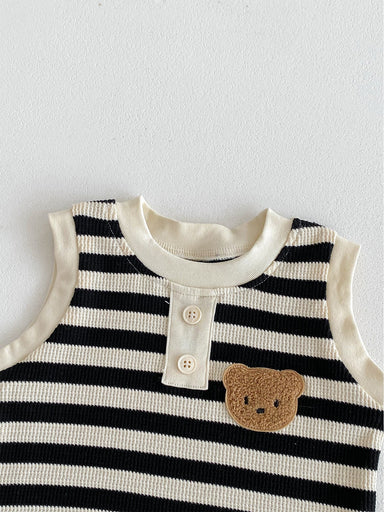 Randigt sommarset med linne och shorts med björn – Baby Småbarn, Brun/Svart/Röd/Grå, Storlek 0–3 år More For Mini