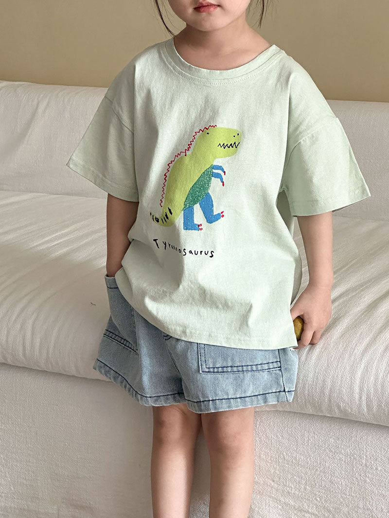 T-shirt med Dinosaurieprint – Baby, Småbarn, Förskolebarn, Grön/Grå/Beige/Rosa, Bomull, Storlek 0–8 år More For Mini
