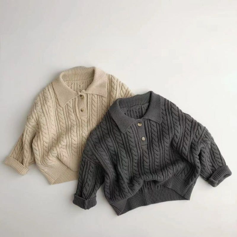 Gebreide Trui met Kabel - Pyi Unisex, Beige/Grijs, Katoen, Maat 0-6 Jaar-More For Mini