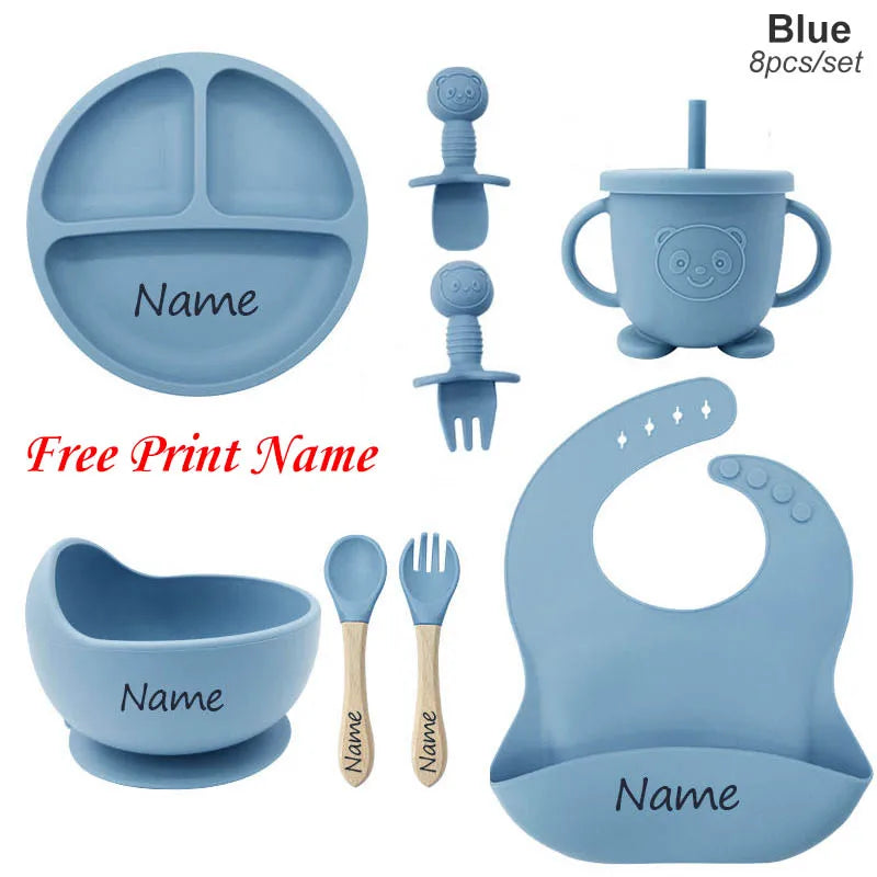 Personifierad Baby Matset med Namn – BPA-fri Silikon | 8-delar More For Mini