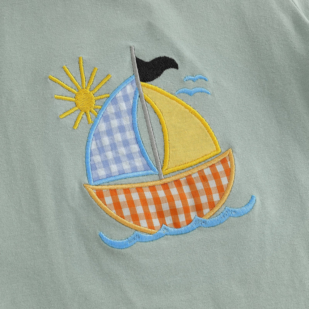 SailAway Zomerset Jongens | T-shirt met Zeilboot & Groene Ruitjes Short | Katoen & Polyester | 6mnd–4jr | Zomerse Outfit voor Peuters More For Mini