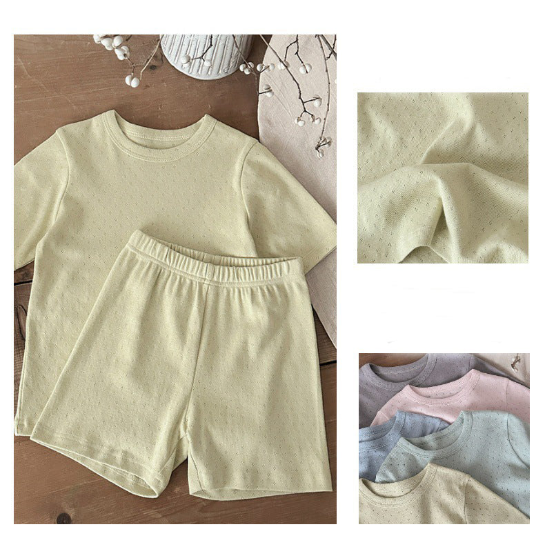Unisex sommarset i ribbad bomull för baby och småbarn – T-shirt + shorts – Bomull – Little Loom – Gul, Grå, Blå, Rosa, Grön – Storlek 0–4 år MoreForMini