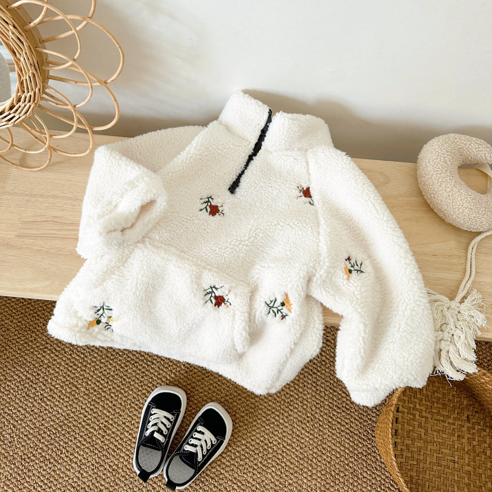Fleecetrui met Bloemmotief – Meisjes, Wit, Maat 0-3 Jaar-More For Mini