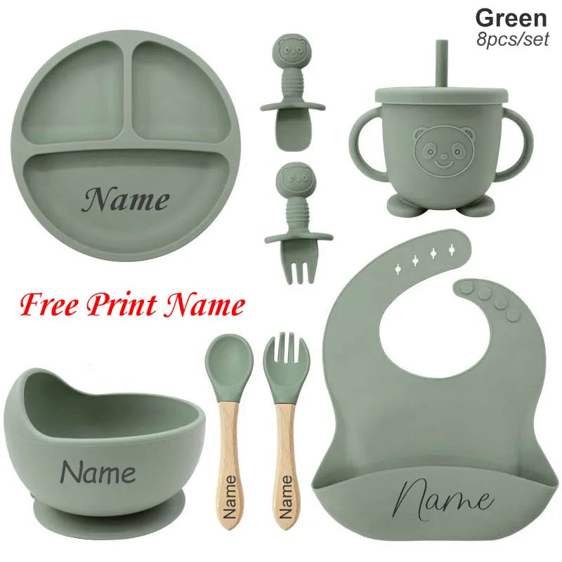 Personifierad Baby Matset med Namn – BPA-fri Silikon | 8-delar More For Mini