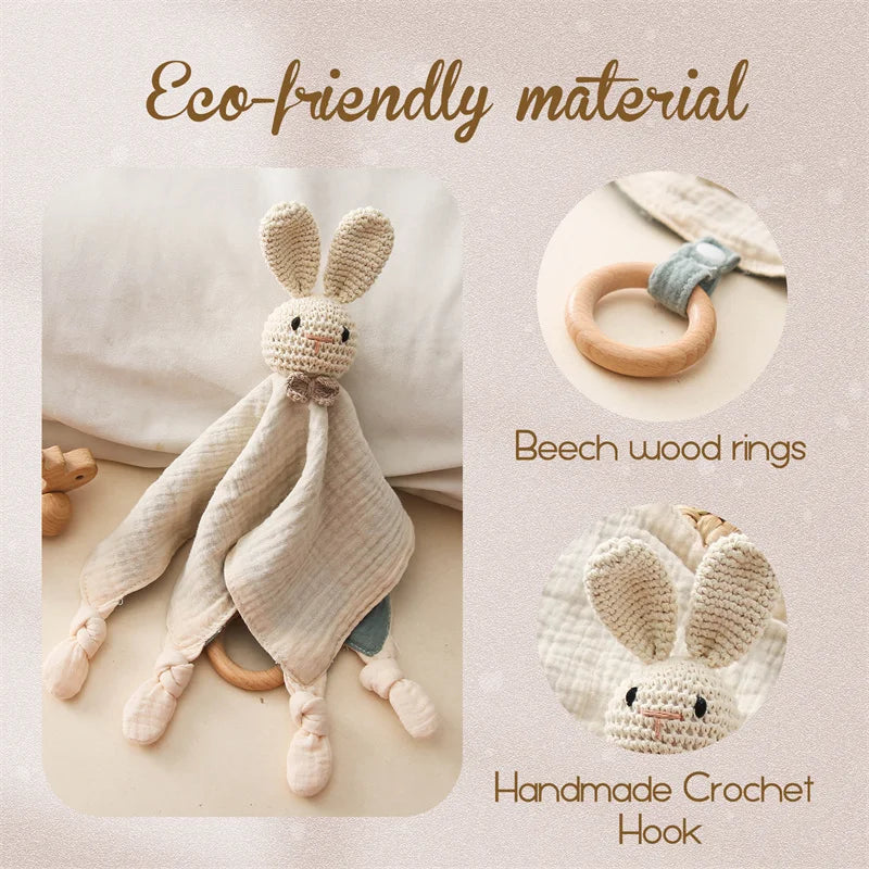 Knuffeldoekje voor Baby met Houten Bijtring en Rammelaar - 100% Katoen | Ideaal voor Doorkomende Tandjes & Comfort More For Mini