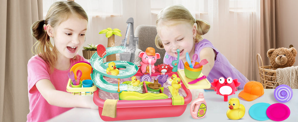 AquaFun PlayPark Vattenlekbord – Lärorik Vattenleksak med Fontän, Rutschkana & Djur | För Inne- & Utelek | För Barn 2–6 År More For Mini