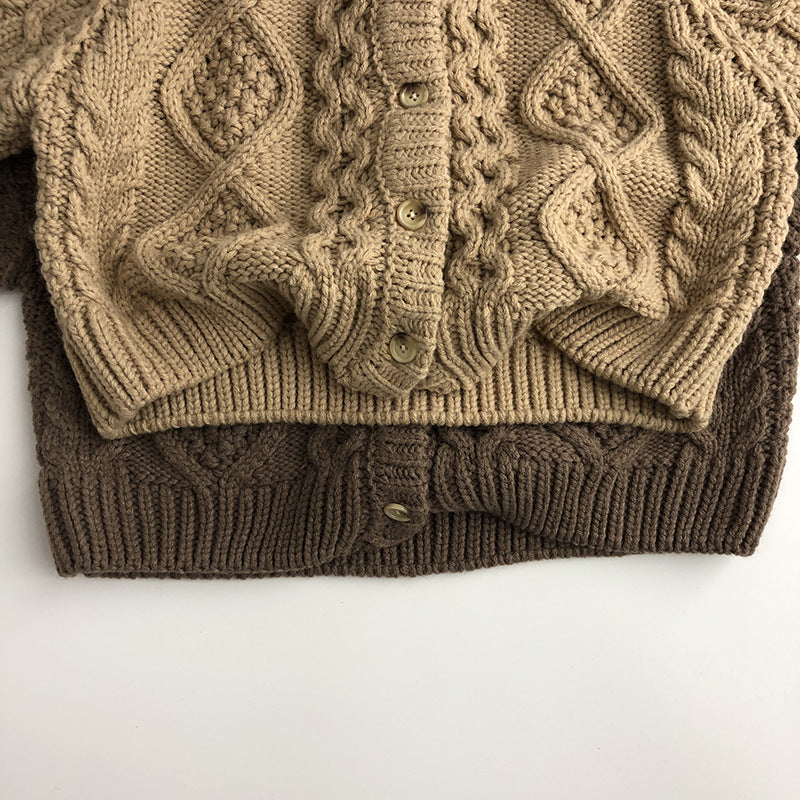 Gebreid Vest met Kabel - Mandu Unisex, Beige/Bruin, Katoen, Maat 0-6 Jaar-More For Mini
