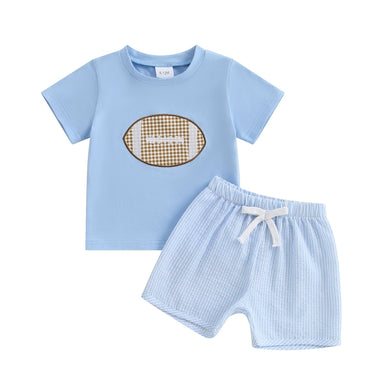 Touchdown Zomerset Jongens | T-shirt met Rugbybal & Lichtblauwe Short | Katoen & Polyester | 6mnd–4jr | Sportieve Babyoutfit More For Mini