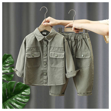 Set med Byxa och Tröja – Little Explorer Unisex, Beige/Grön, Bomull, Storlek 0–7 år More For Mini