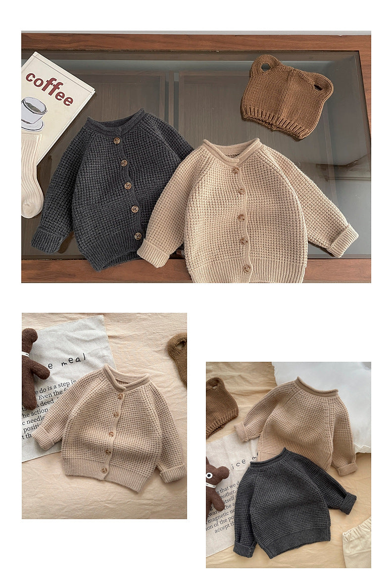 Gebreid Vest – Coco Meisjes, Bruin/Grijs, Katoen, Maat 0-4 Jaar-More For Mini