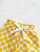 Mellow Mini kledingset 0-3 jaar: T-shirt en geblokte broek in geel, blauw, paars of groen. Duurzaam, comfortabel en perfect voor de zomer! MoreForMini