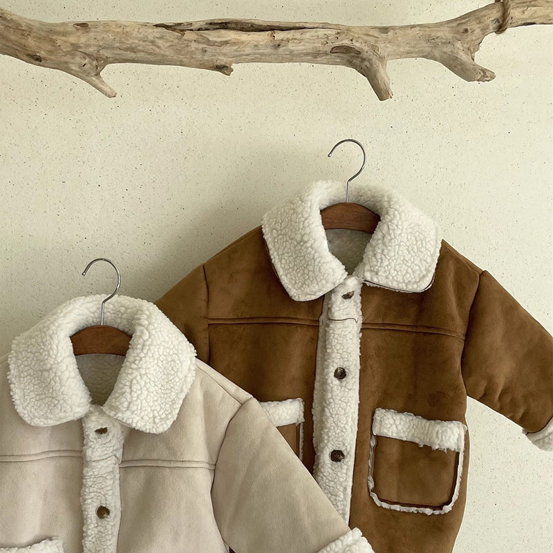 Teddy Sherpa Jas - Unisex, Bruin/Wit, Suède, Maat 0-6 Jaar-More For Mini