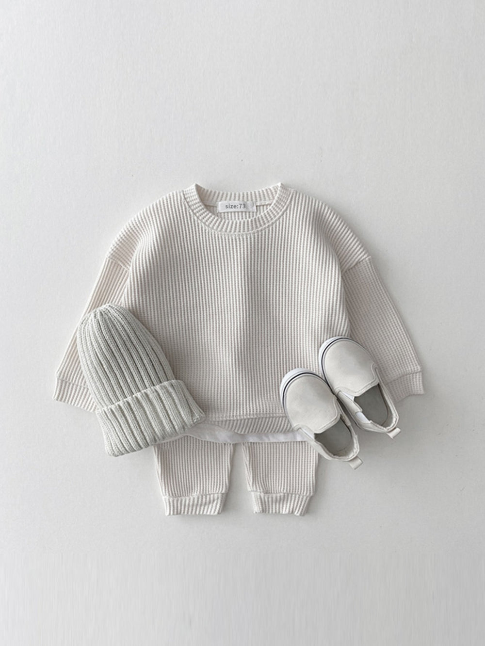 Set met Broek en Trui van Wafel - Porto-Novo Unisex, Blauw/Roze/Grijs/Groen/Geel, Katoen, Maat 0-3 Jaar-More For Mini