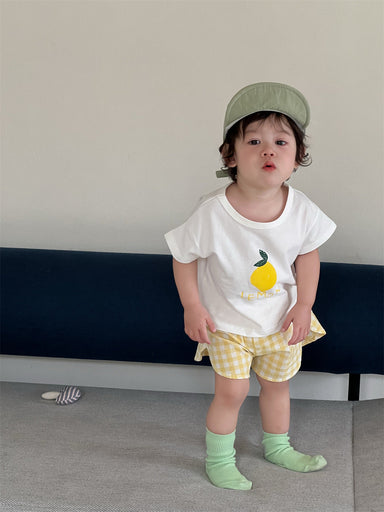 Petit Soleil Baby Sommarset – Citron-T-shirt + Gula Shorts – 100 % Bomull – 0–3 år – Mjuka Babykläder för Flicka/Pojke More For Mini