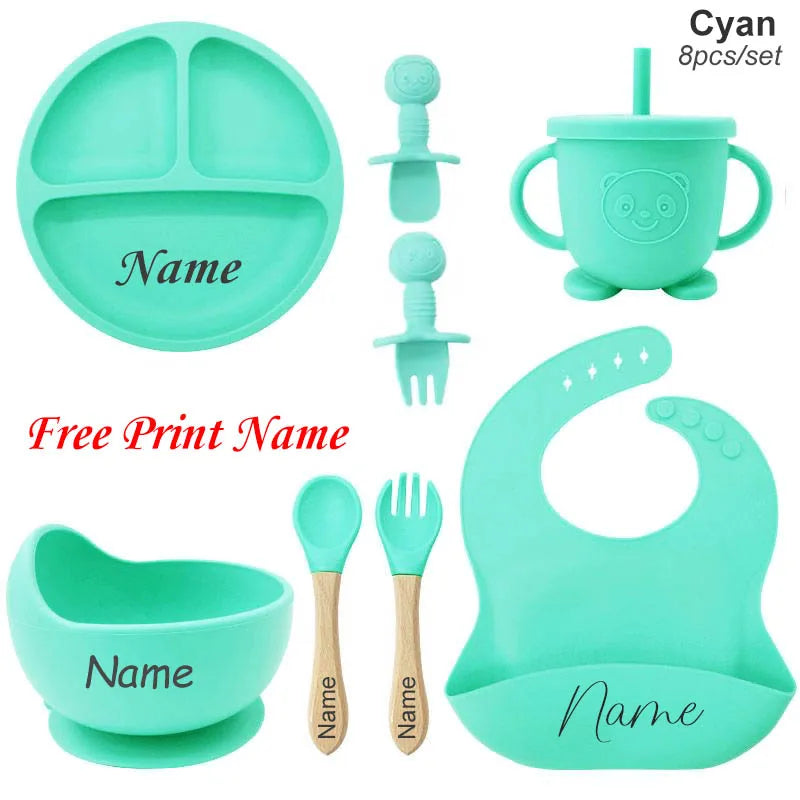 Personifierad Baby Matset med Namn – BPA-fri Silikon | 8-delar More For Mini