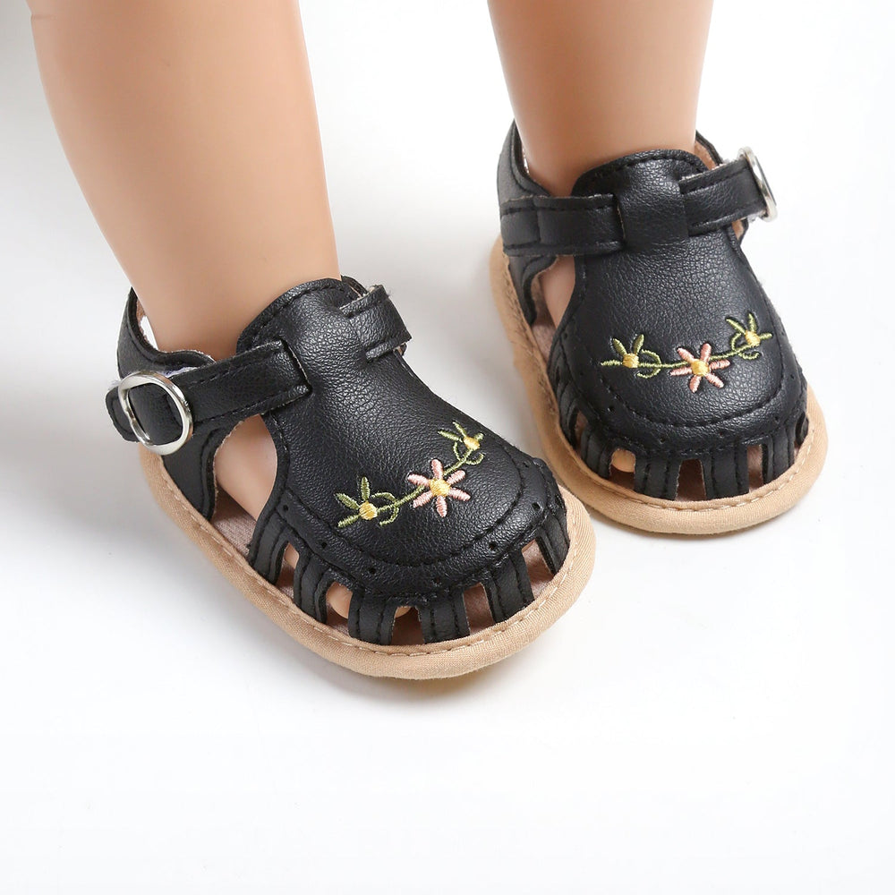 Babysandaler med Blombroderi – Little Steps Flickor, Svart/Rosa/Beige/Grön/Vit, Storlek 0–2 år More For Mini