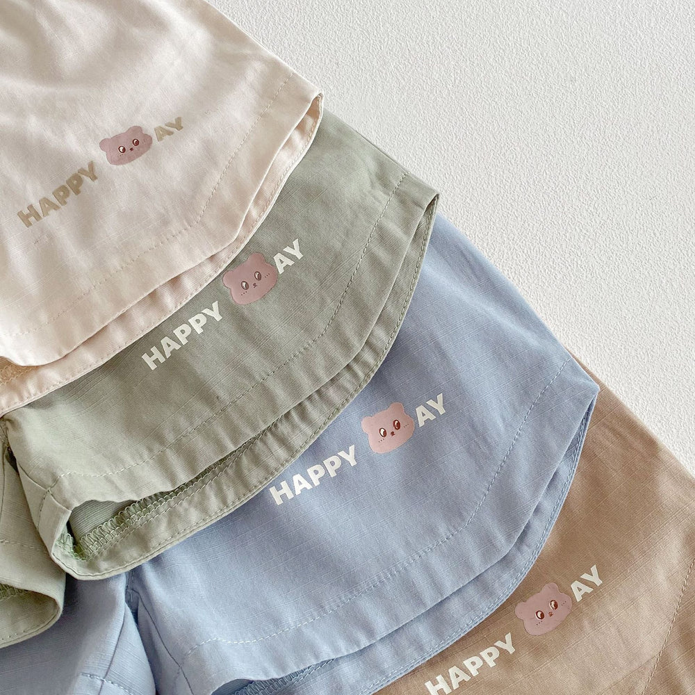Kortbyxa med Björn – Lino Shorts Unisex, Brun/Grön/Beige/Blå, Bomull, Storlek 0–5 år More For Mini
