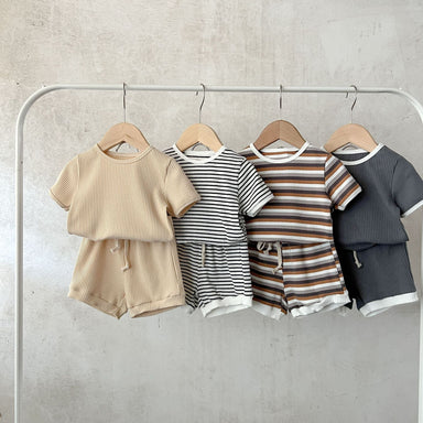 Unisex Baby Sommarset – 2-delat Ribbat Bomull T-shirt & Shorts | Nilo & Nox (0–3 år) More For Mini