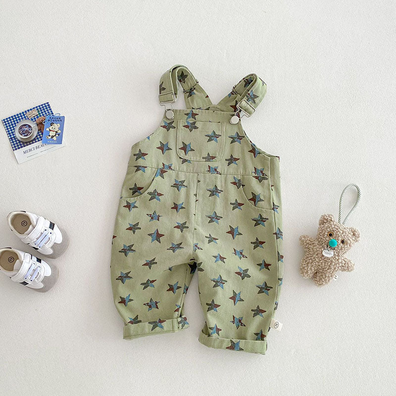 Hängselbyxa med Stjärnor – Stjärnfångare Unisex, Beige/Grön, Bomull, Storlek 0–5 år More For Mini