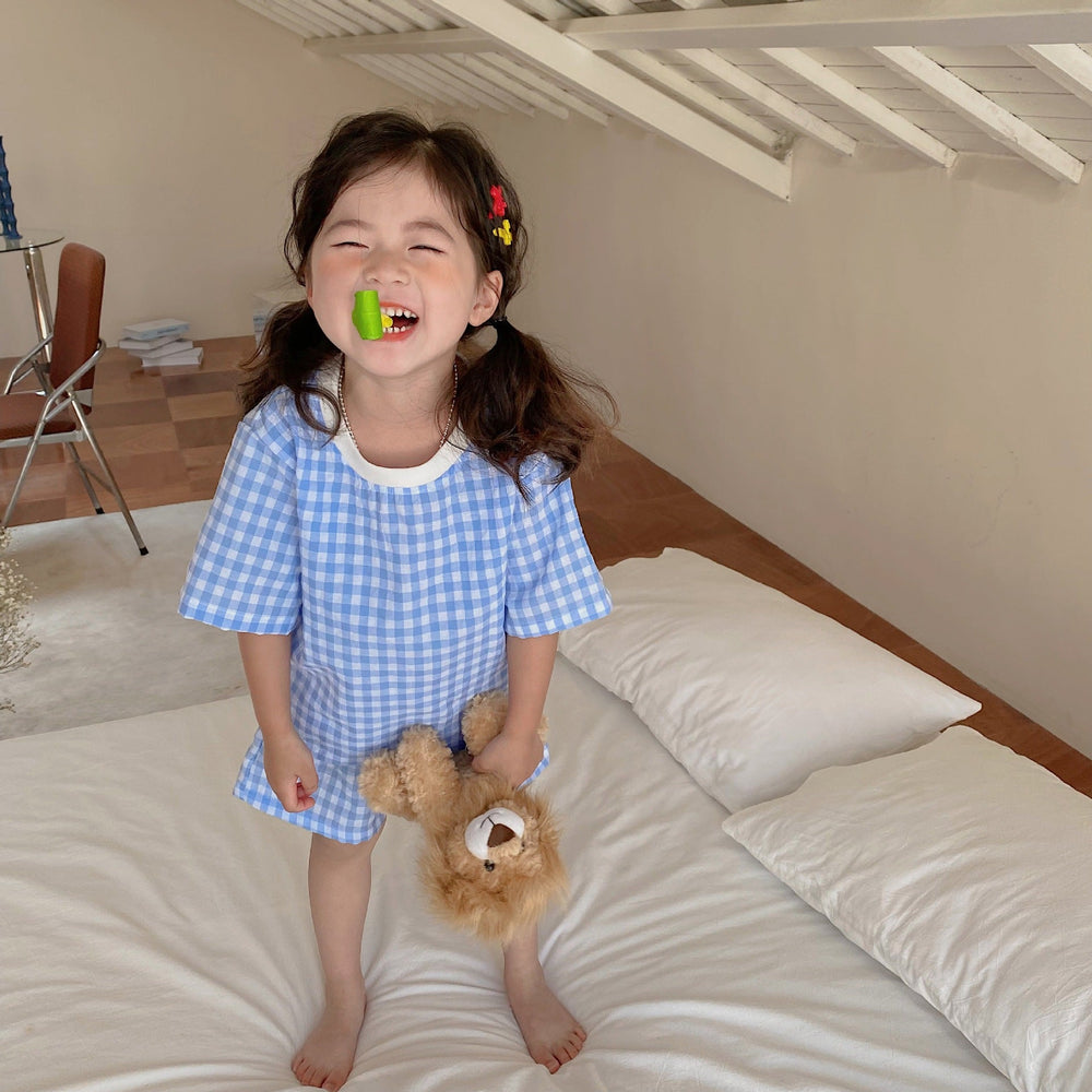 SunnyPixie Rutig Sommarset för Bebis och Barn – T-shirt & Shorts | Bomull | Storlek 0–6 år More For Mini