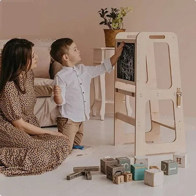 4-i-1 Småbarn Inlärningstorn & Bord i Trä – Säker, Växande med Barnet & Multifunktionell More For Mini
