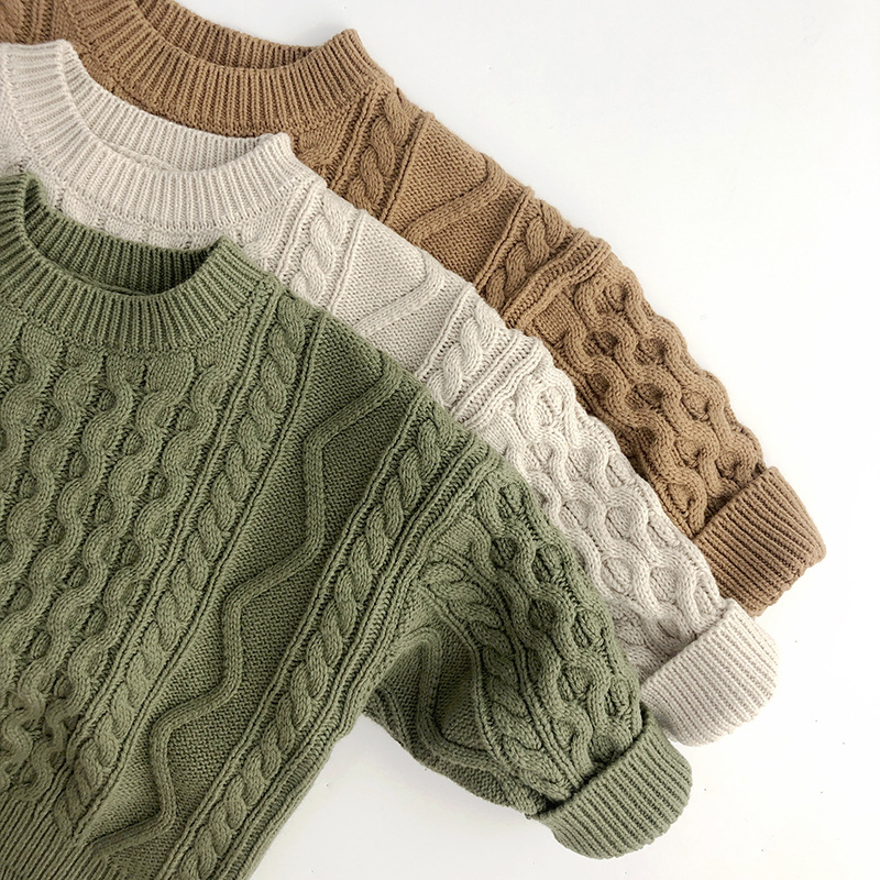 Gebreide Trui met Kabel - Pyong Unisex, Bruin/Groen/Beige, Katoen, Maat 0-6 Jaar-More For Mini