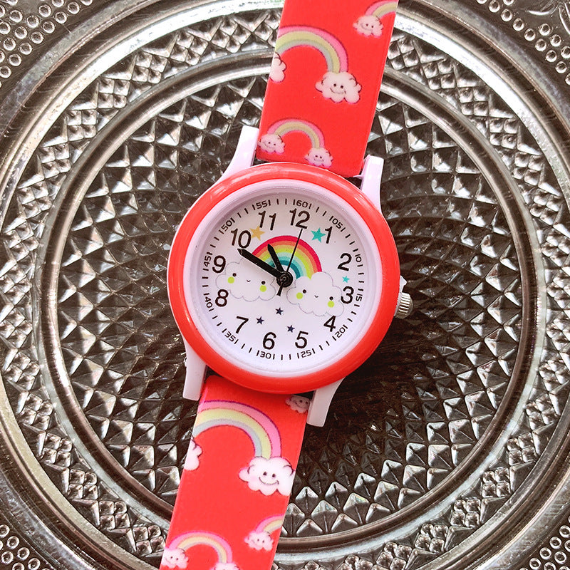 Horloge met Regenboog - Unisex, Roze/Rood/Paars/Geel/Blauw, Siliconen Band, 3+ Jaar-More For Mini