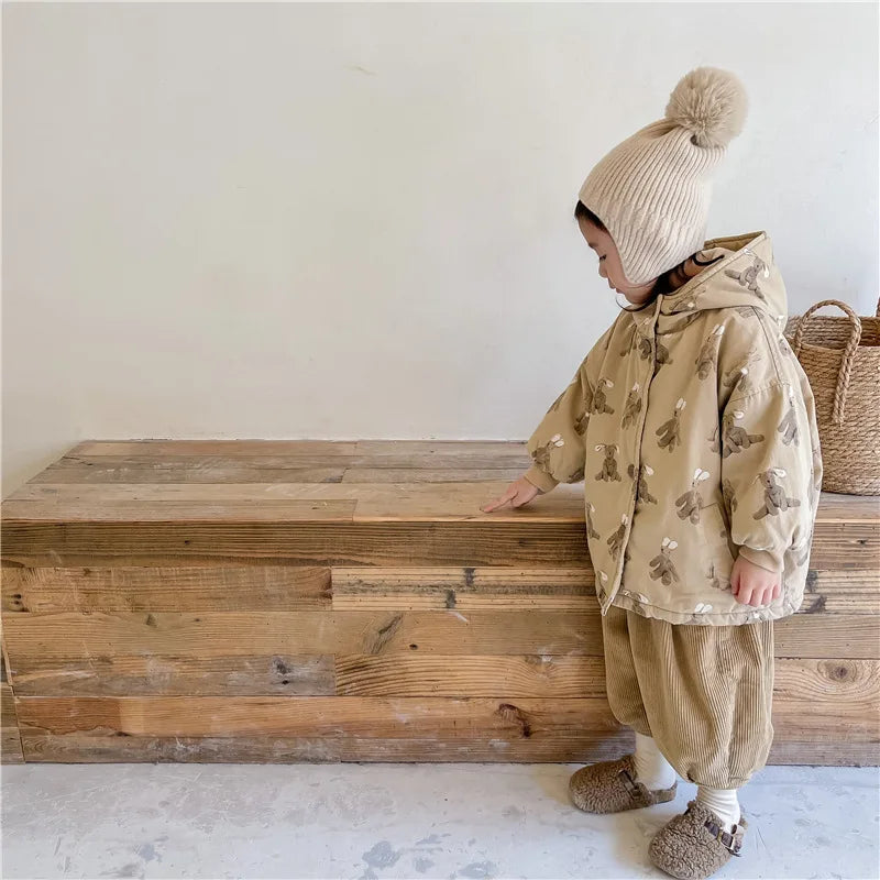 Jas met Capuchon – Knuffel Unisex, Bruin/Beige, Polyester, Maat 0-6 Jaar-More For Mini