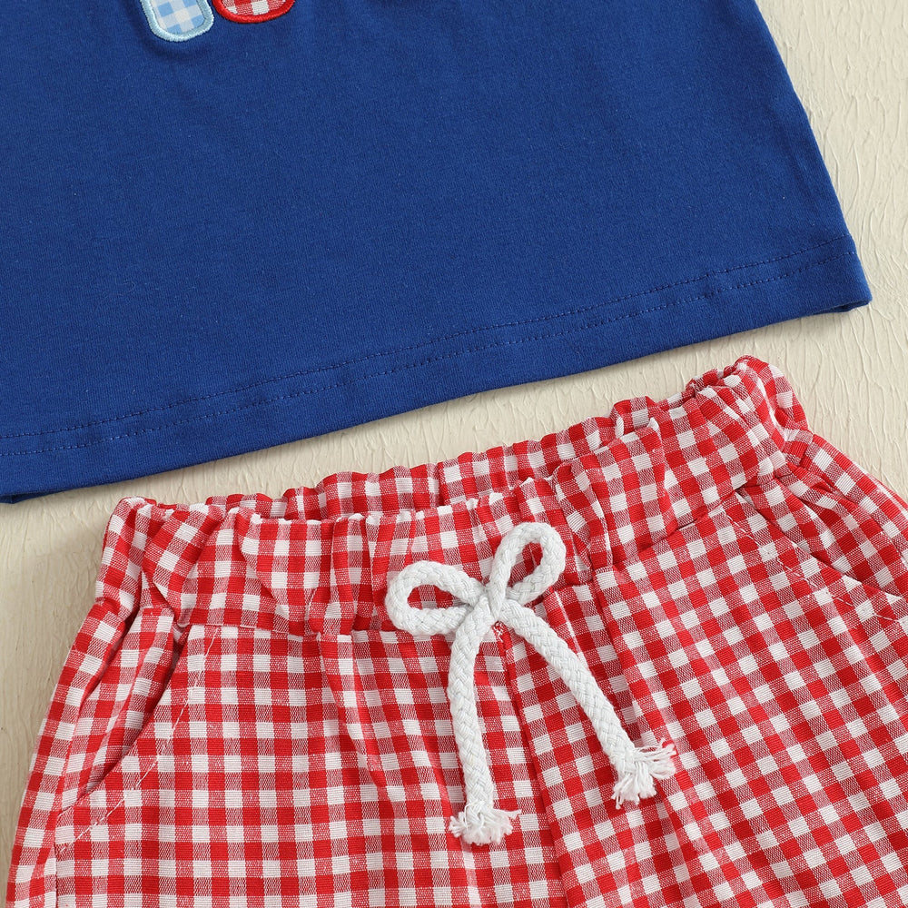 ToolTime Zomerset Jongens | T-shirt met Gereedschap & Ruitjes Short | 6mnd–4jr | Katoen & Polyester | Blauw & Rood More For Mini