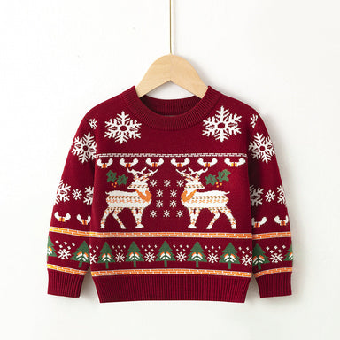 Kersttrui met Rendieren en Sneuwvlokken - Unisex, Rood/Blauw, Katoen, Maat 1-6 Jaar-More For Mini