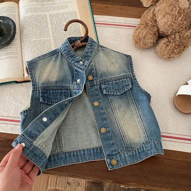 Jeansväst med vintage-tvätt – Denim Rebel Unisex, Blå, Bomull, Denim, Storlek 0–6 år More For Mini