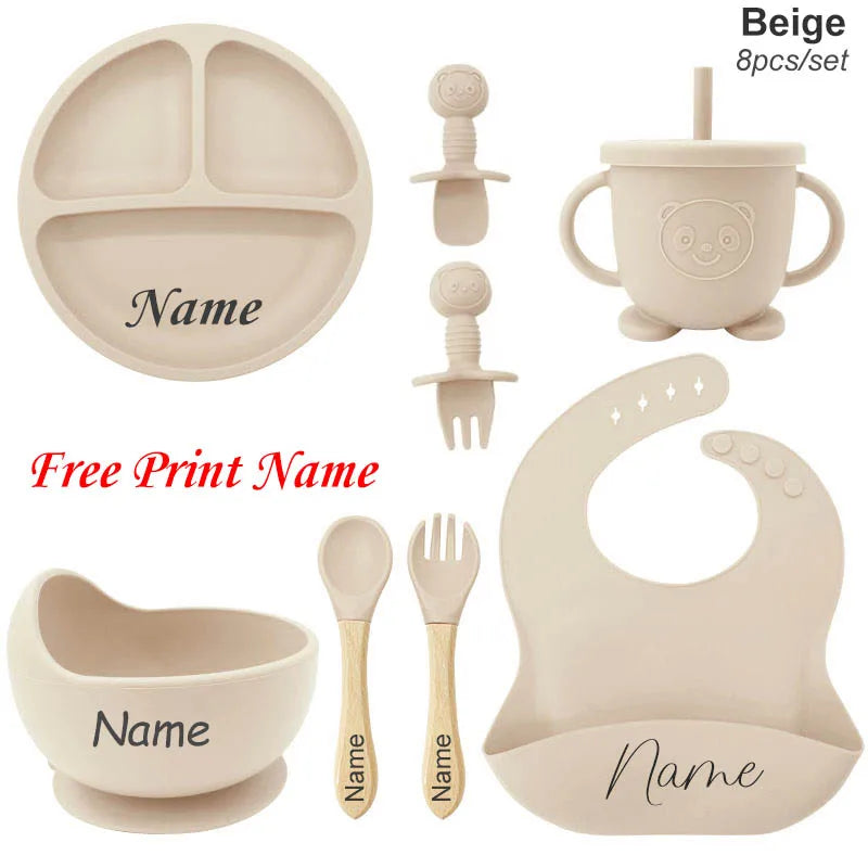 Personifierad Baby Matset med Namn – BPA-fri Silikon | 8-delar More For Mini
