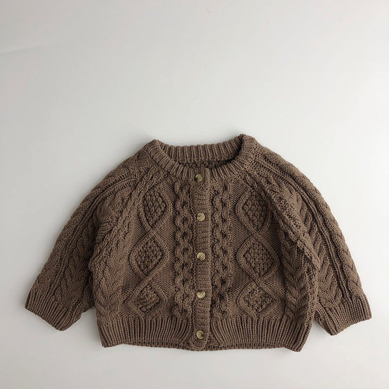 Gebreid Vest met Kabel - Mandu Unisex, Beige/Bruin, Katoen, Maat 0-6 Jaar-More For Mini