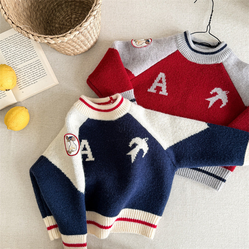 Gebreide Trui - LittleBird Jongens, Blauw/Rood, Katoen, Maat 0-6 Jaar-More For Mini