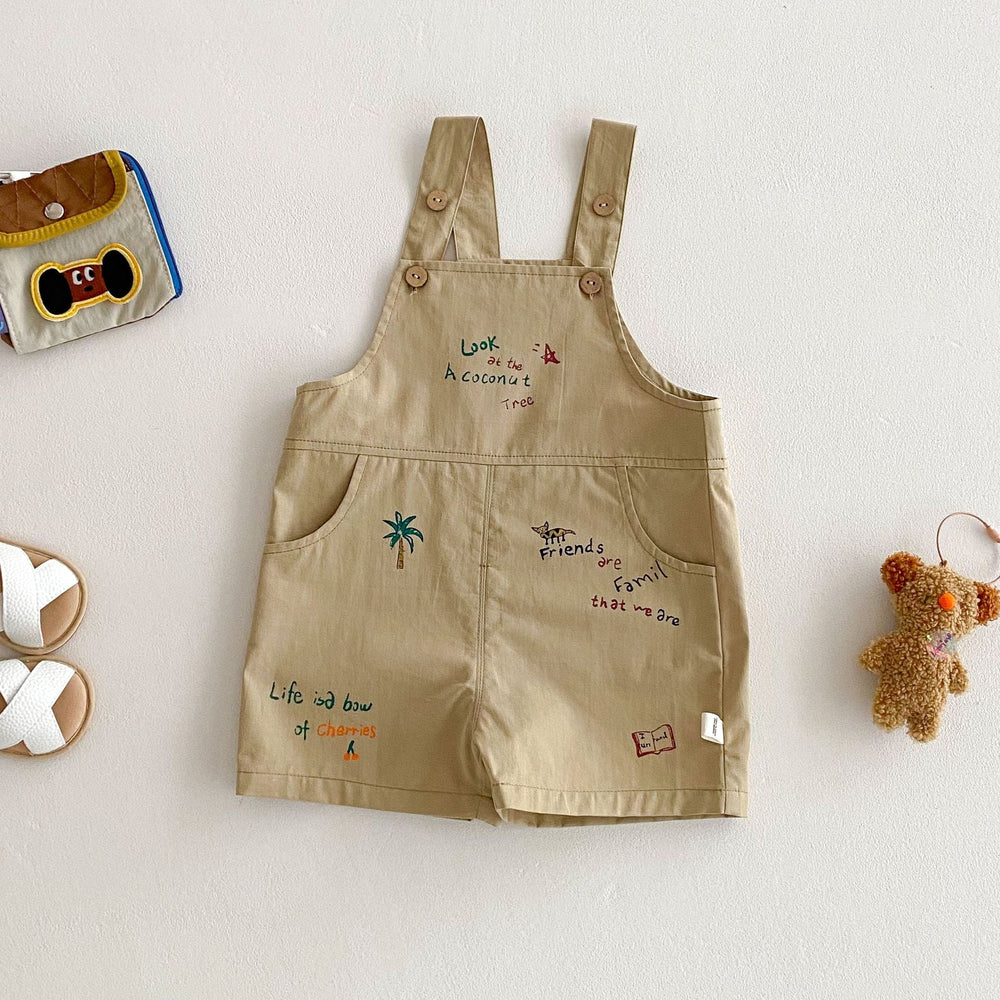 Hängselbyxa med Palmer – Baby Småbarn Förskolebarn Lekoverall, Beige/Brun, Bomull, Storlek 0–5 år More For Mini