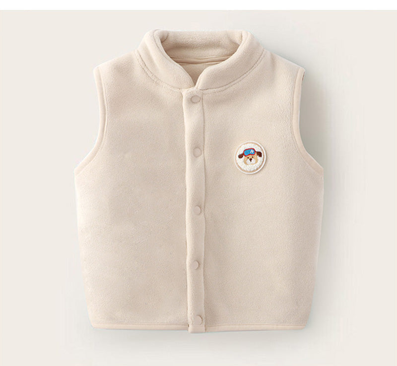 Gilet met Embleem – Woef Unisex, Bruin/Blauw/Roze/Wit, Fleece, Maat 1-5 Jaar-More For Mini