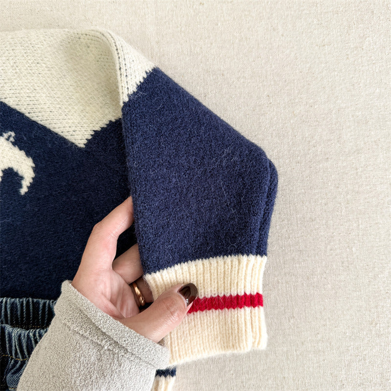 Gebreide Trui - LittleBird Jongens, Blauw/Rood, Katoen, Maat 0-6 Jaar-More For Mini