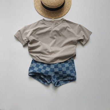 Nolu Checker Shorts – Rutiga Barnshorts Blå – Unisex Sommarshorts i Bomull – Resårmidja – Storlek 0–6 år More For Mini