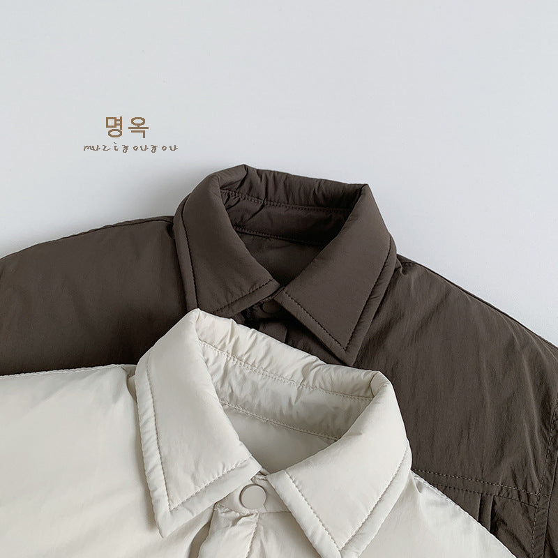Donsjas met Polo kraag - Muziyouyou Jongens, Bruin/Wit, Polyester, Maat 0-6 Jaar-More For Mini